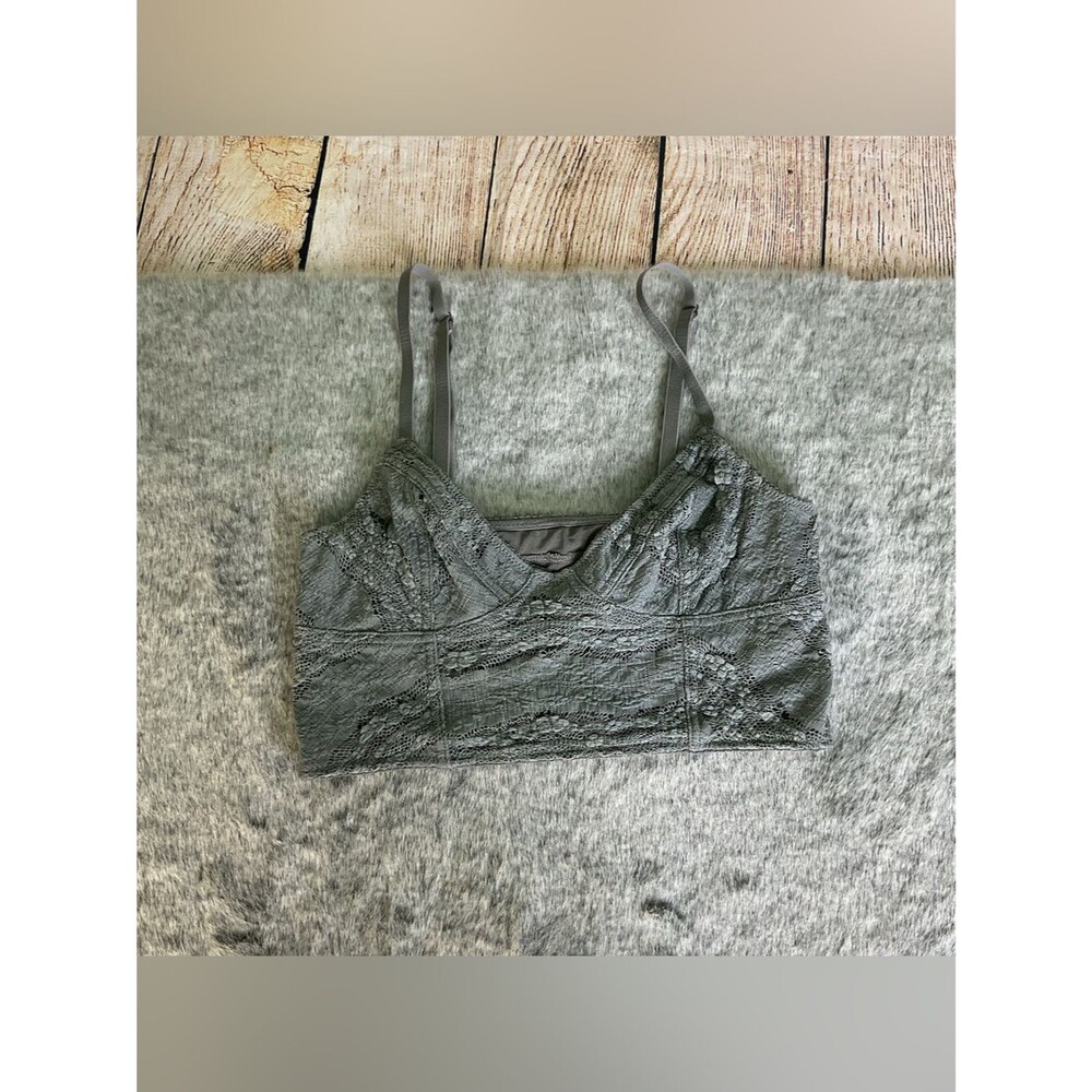 Intimately Free People Gray Stretch Lace Crop Bustier Bralette Size S